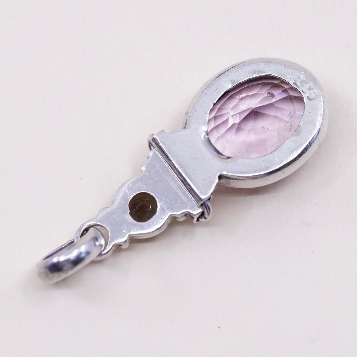 vintage sterling silver pendant, 925 silver pendant, oval shaped amethyst