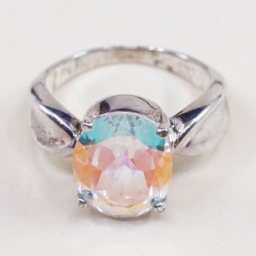Sz 6, Sterling Silver Ring, 925 Silver Engagement Ring W/ blue Swarovski Crystal