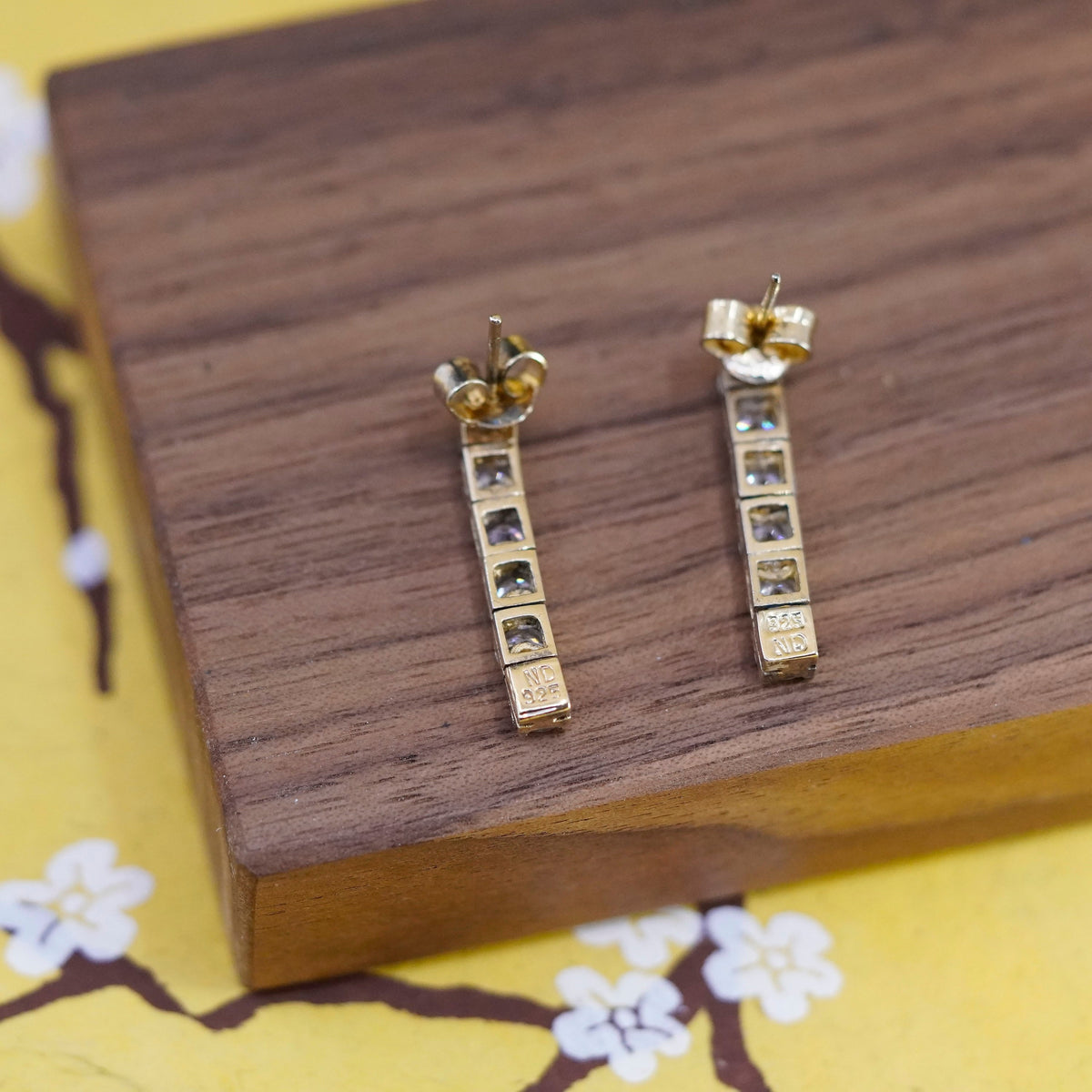 Vintage vermeil gold over Sterling 925 silver handmade earrings with CZ