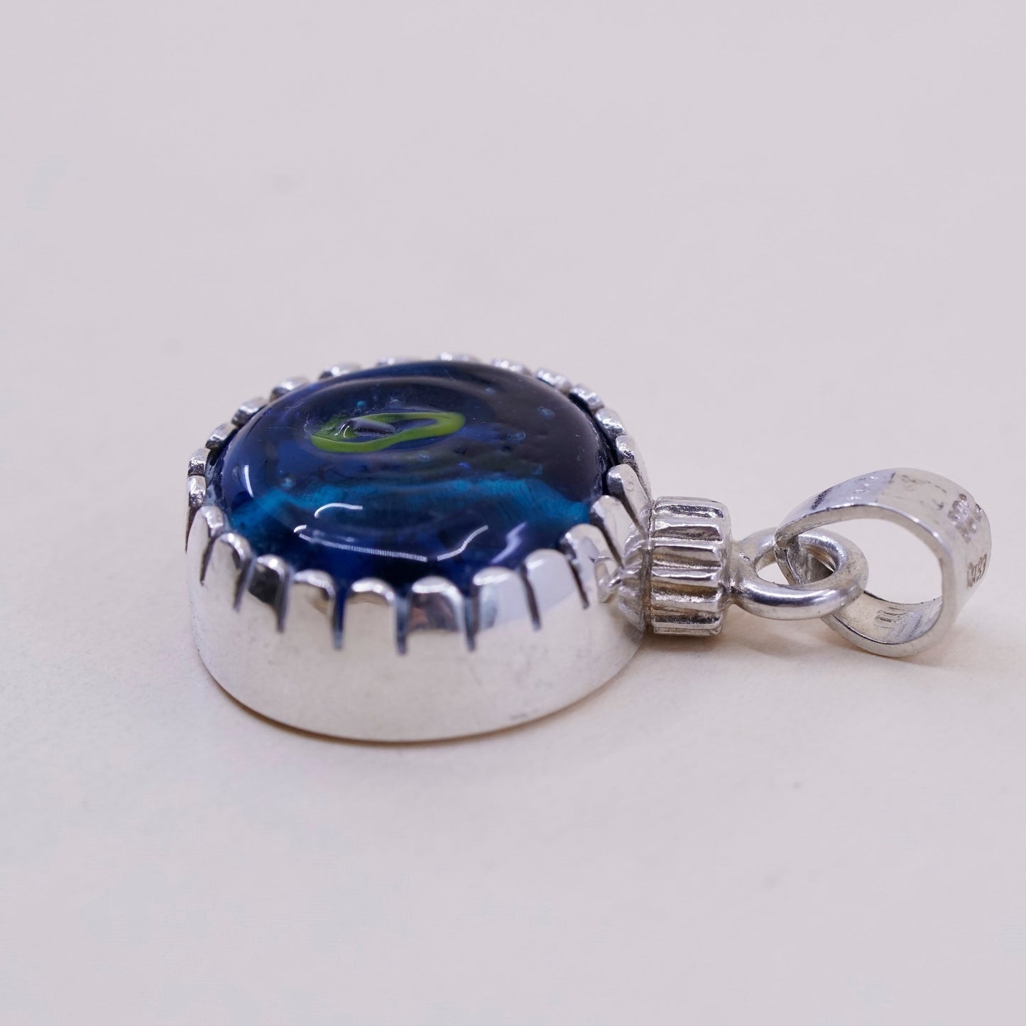 Vintage sterling 925 silver with handmade artisan blue glass pendant