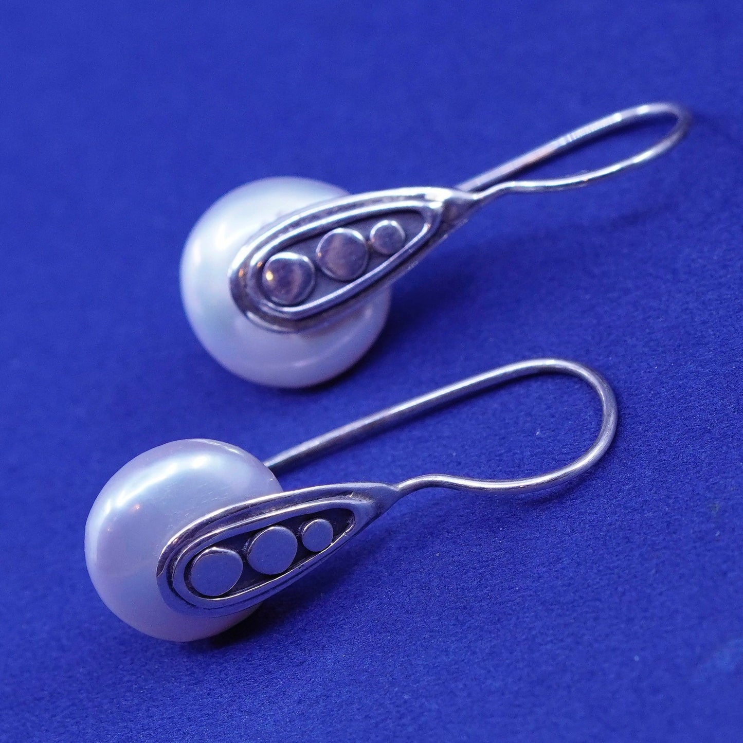 Vintage ATI Sterling silver handmade earrings, 925 hooks with pearl drops