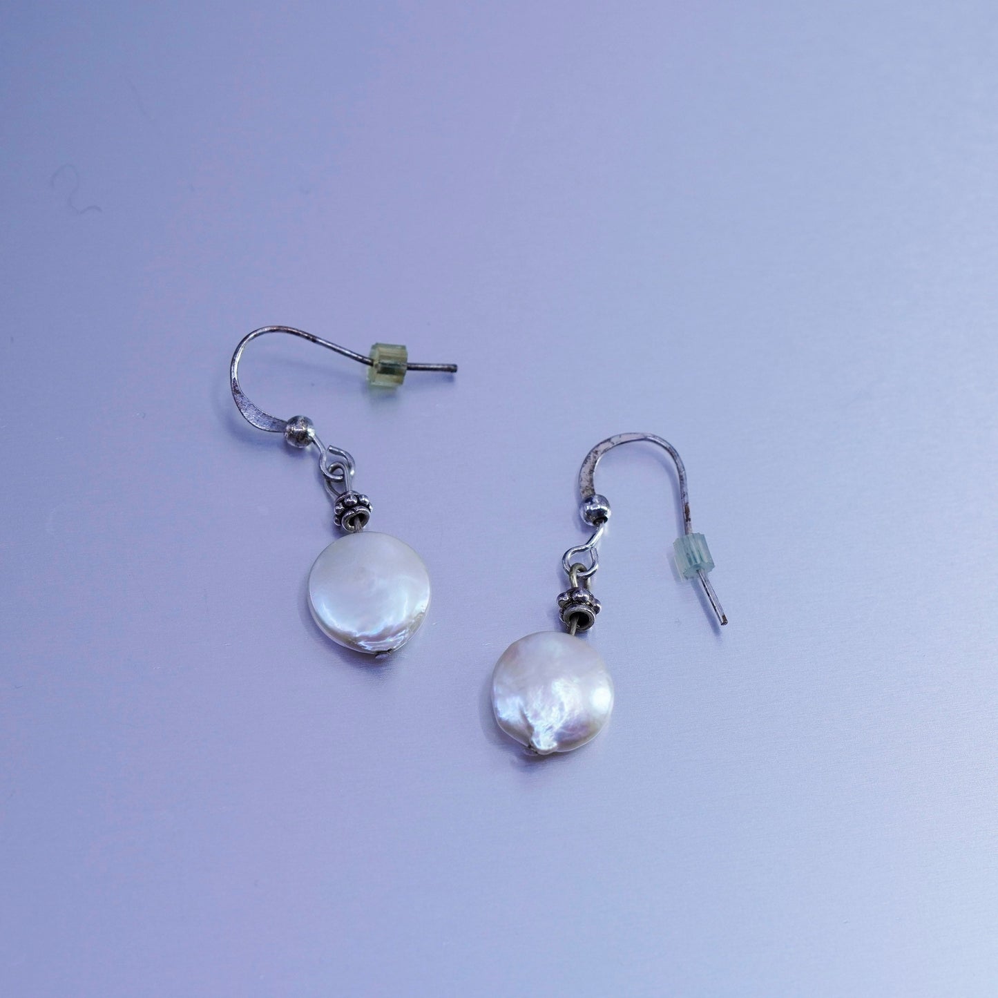 Vintage Sterling 925 silver handmade earrings with coin pearl