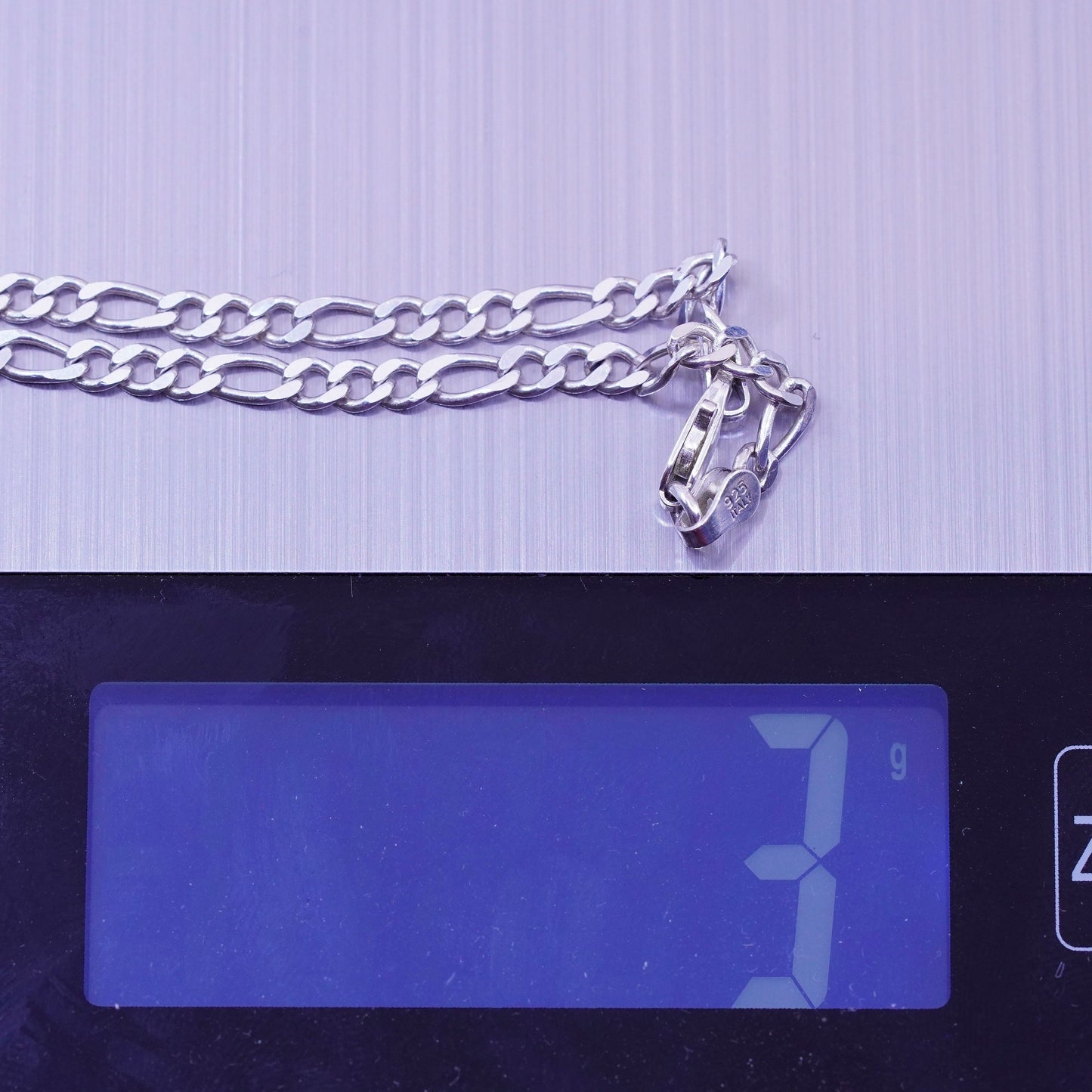 7”, 4mm, Vintage Italy sterling silver 925 chain, men’s figaro bracelet