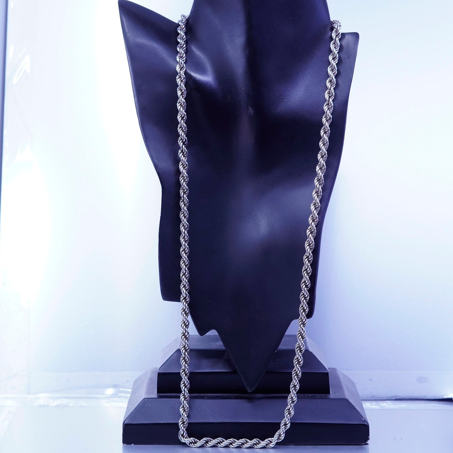 30” 6mm, vintage Sterling 925 silver bold rope chain necklace