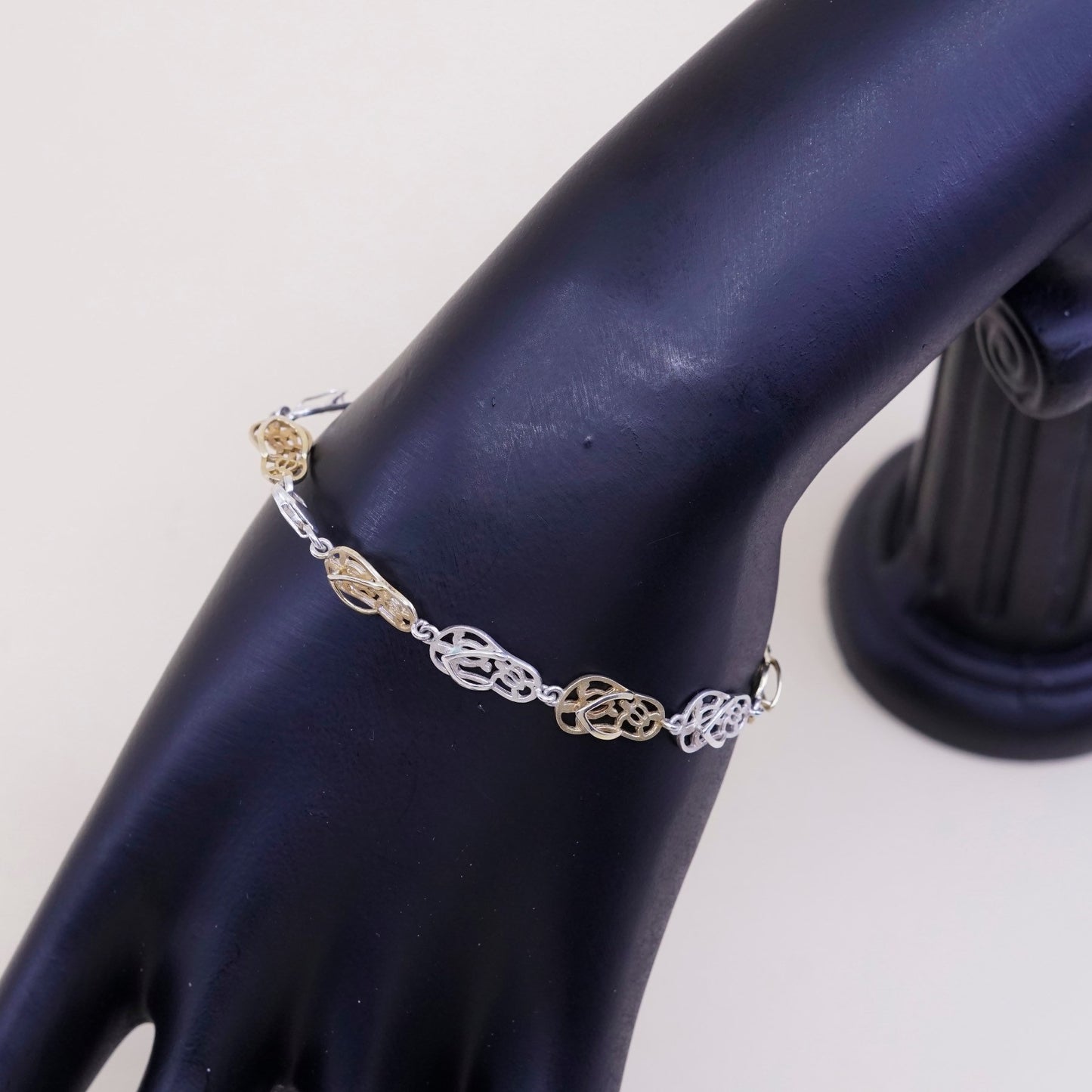 5.5”, vintage two tone sterling 925 silver handmade sandal flip flop bracelet