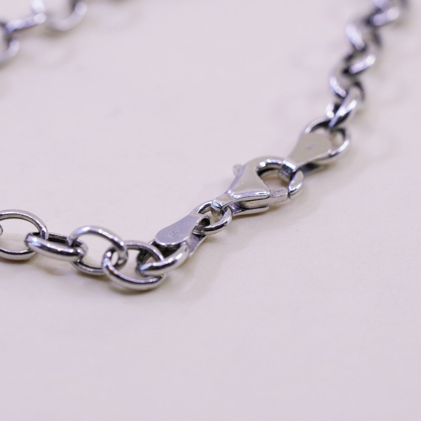 7”, Vintage sterling silver handmade bracelet, 925 oval link chain sandal charm