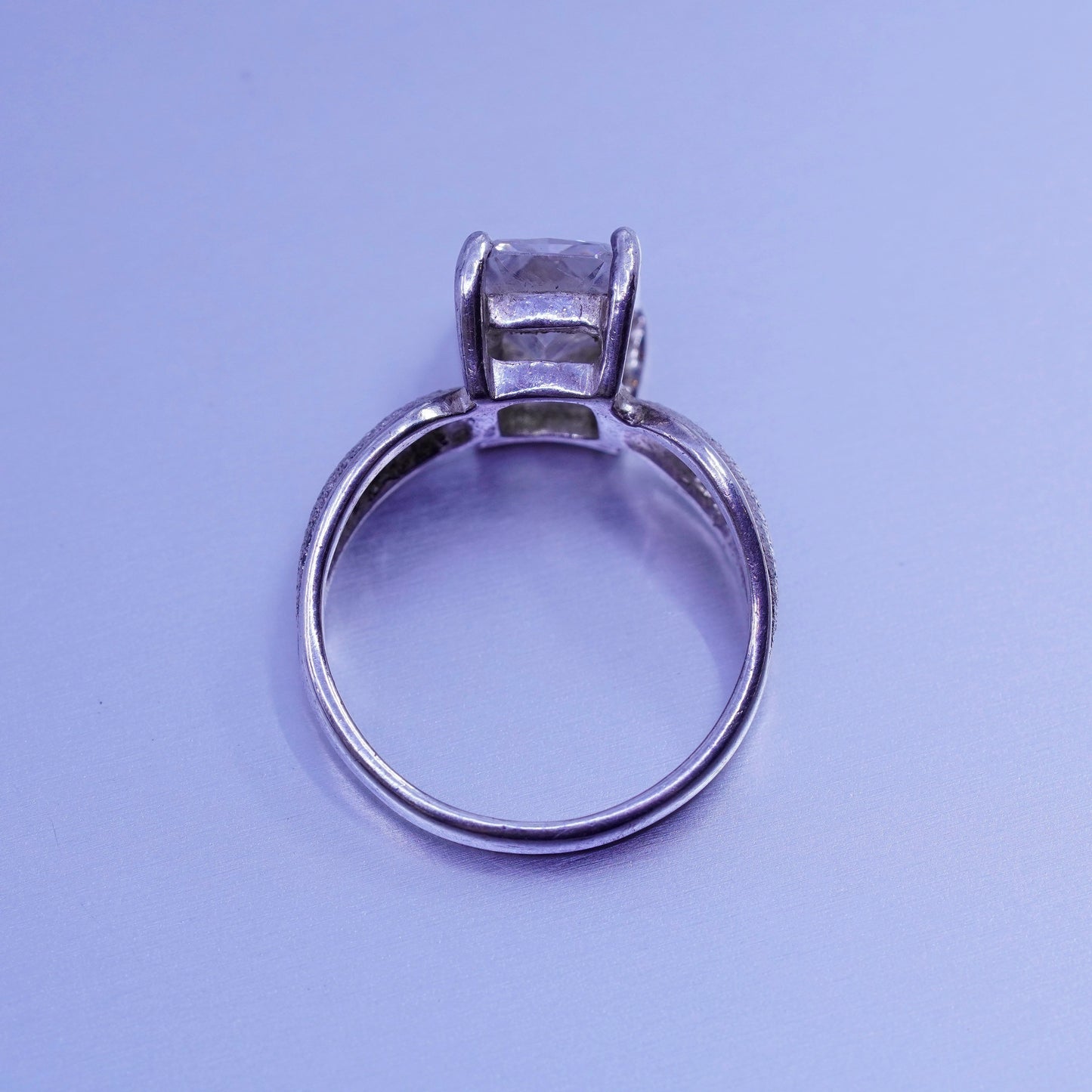 Size 6.25, vintage Sterling 925 silver handmade engagement ring with Cz