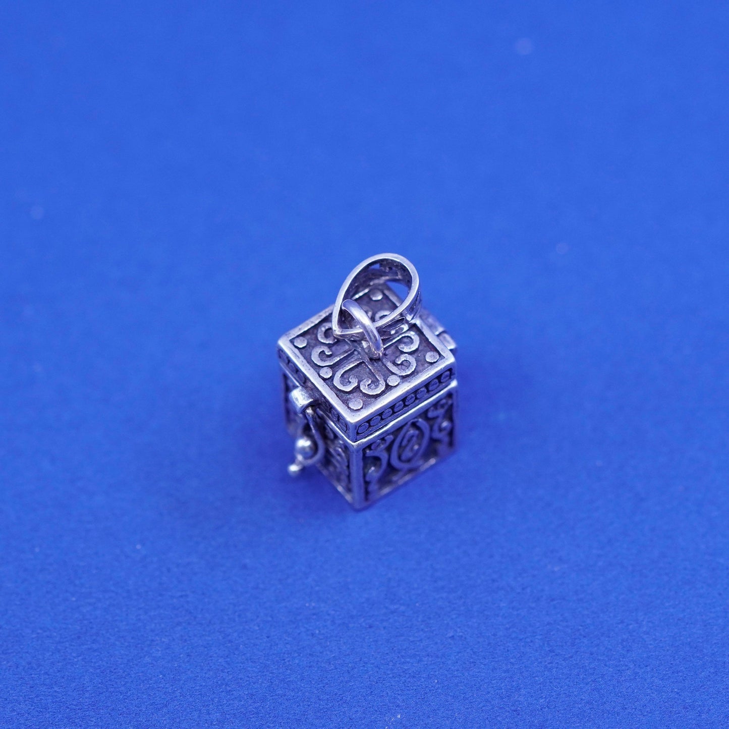 Vintage Sterling silver prayer box pendant, 925 locket charm
