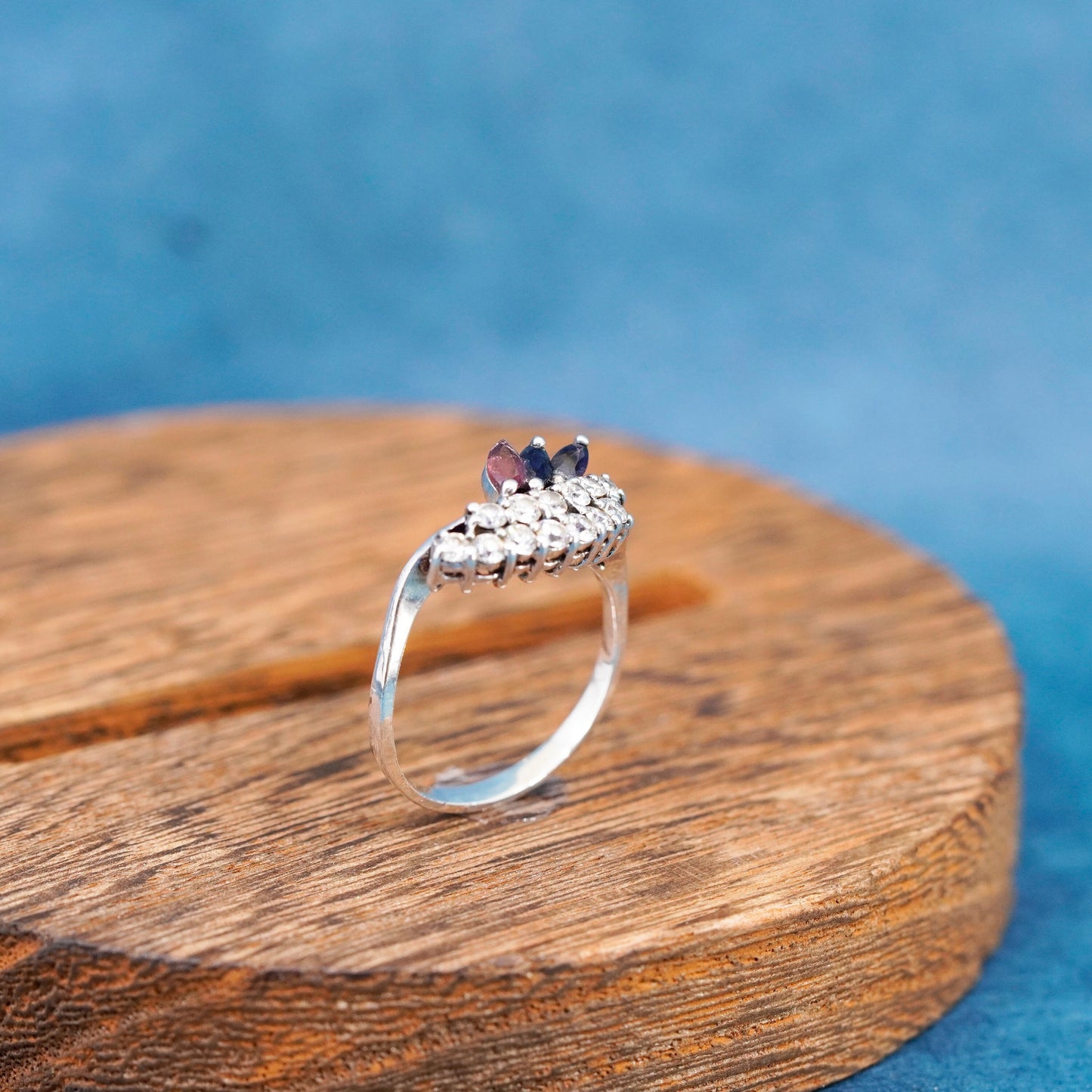 Size 8.5, vintage Sterling 925 silver engagement anniversary ring w/ cluster Cz