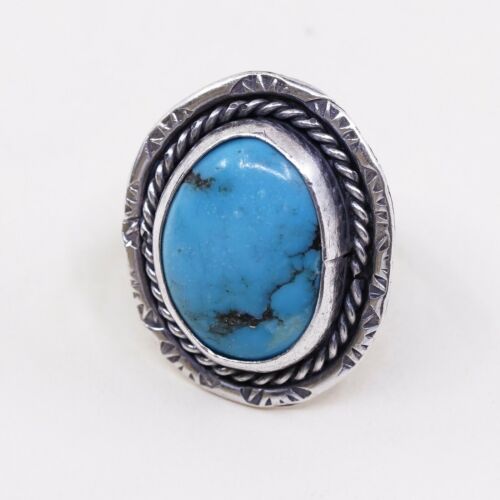 Sz 6 Vtg ELL Navajo Native American Sterling 925 Silver Morenci Turquoise Ring