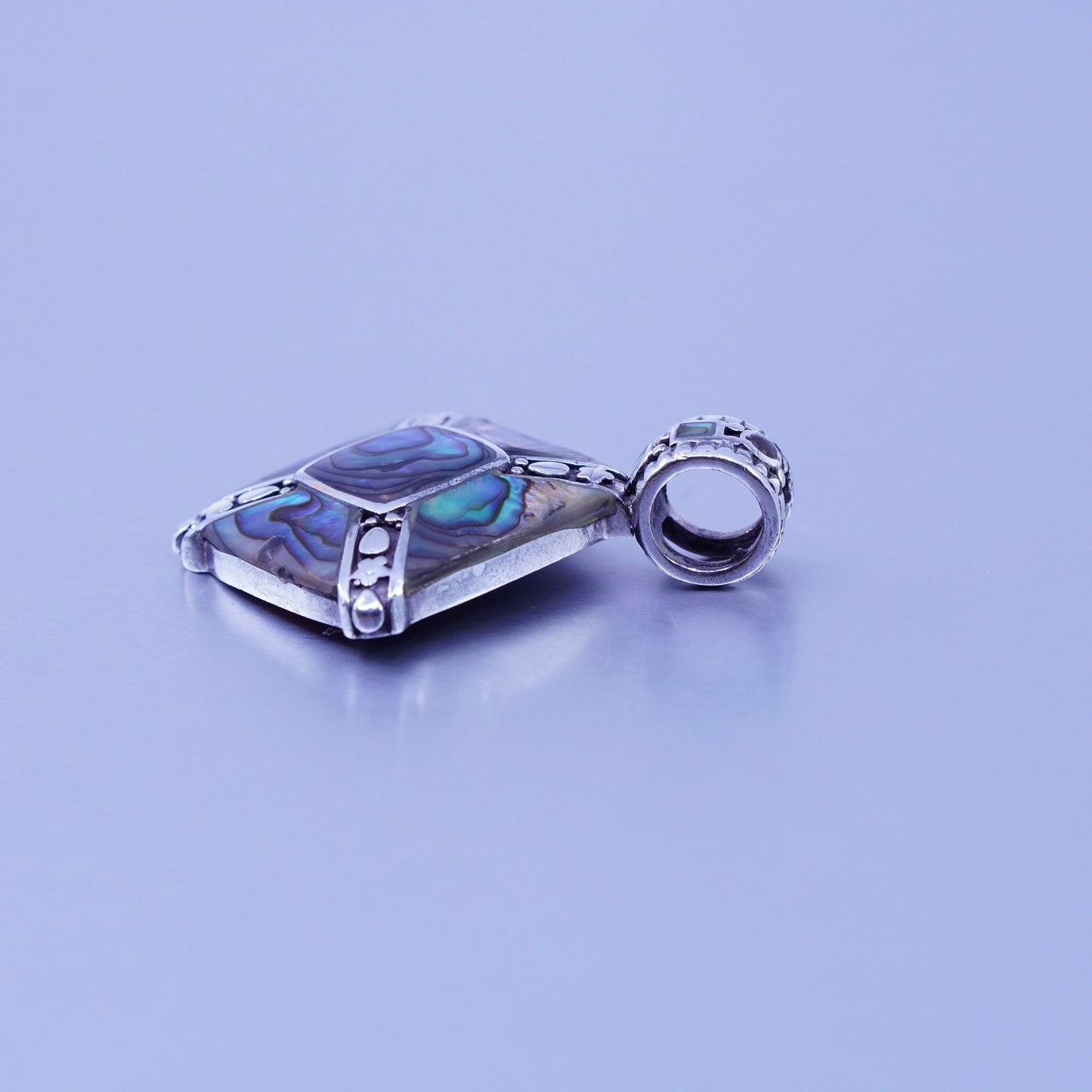 antique sterling 925 silver pendant with abalone and filigree