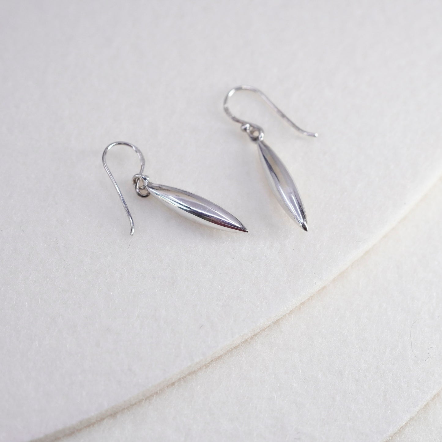 Vintage Mexico Sterling 925 silver handmade marquise shaped earrings