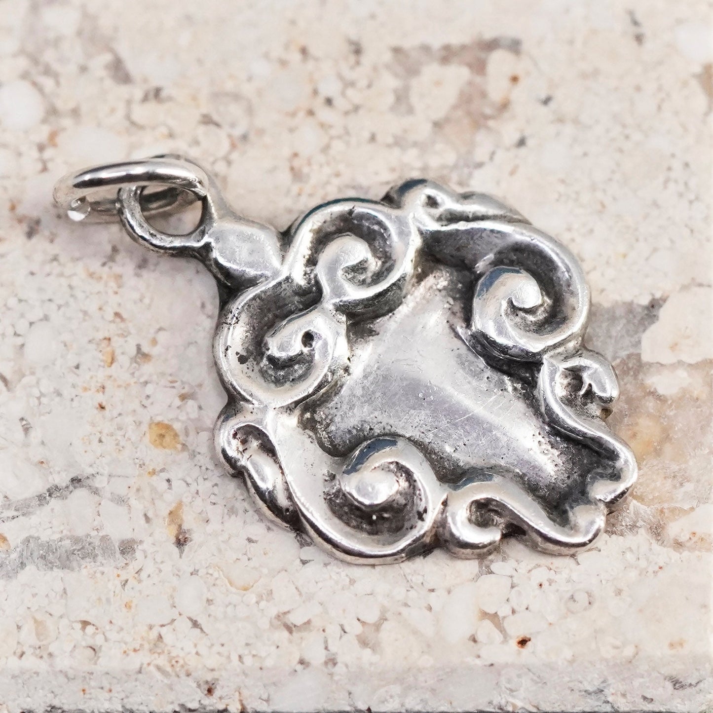 Vintage Sterling 925 Silver handmade swirly tag