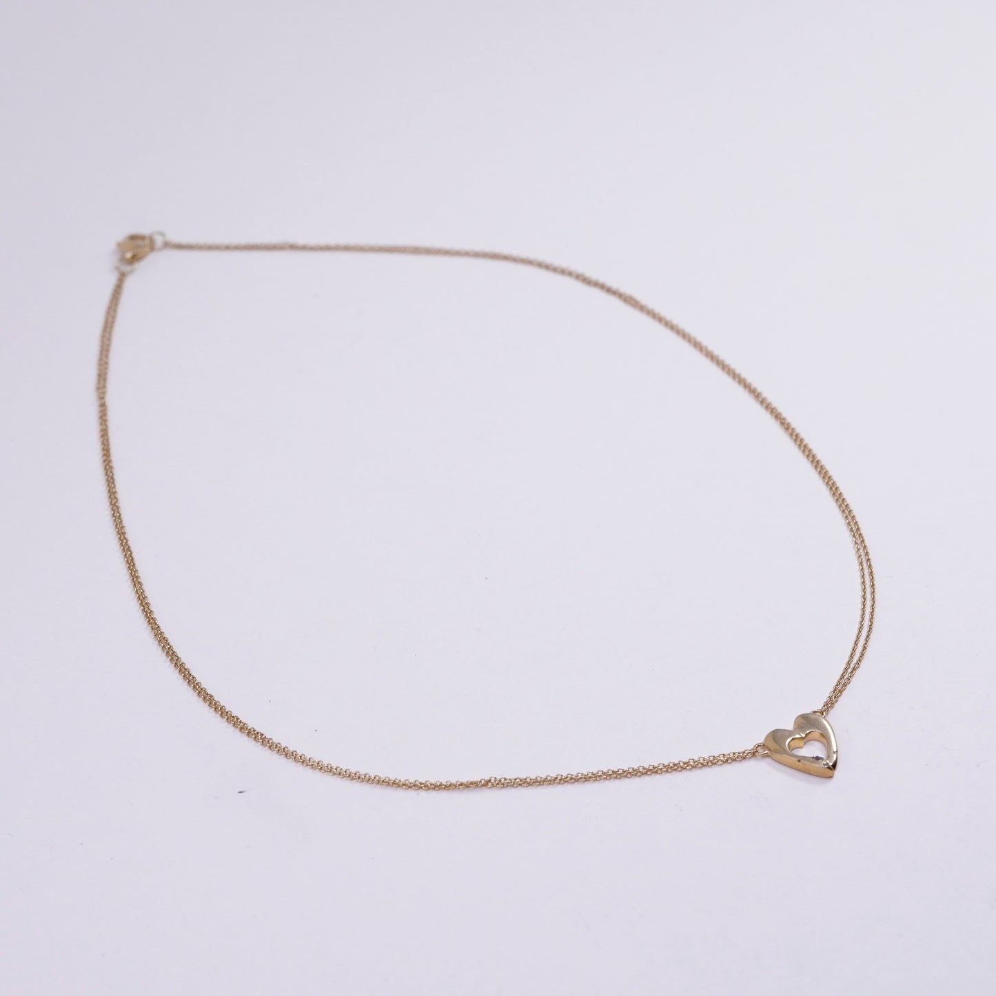 18”, Vermeil gold over sterling silver circle link chain 925 heart pendant