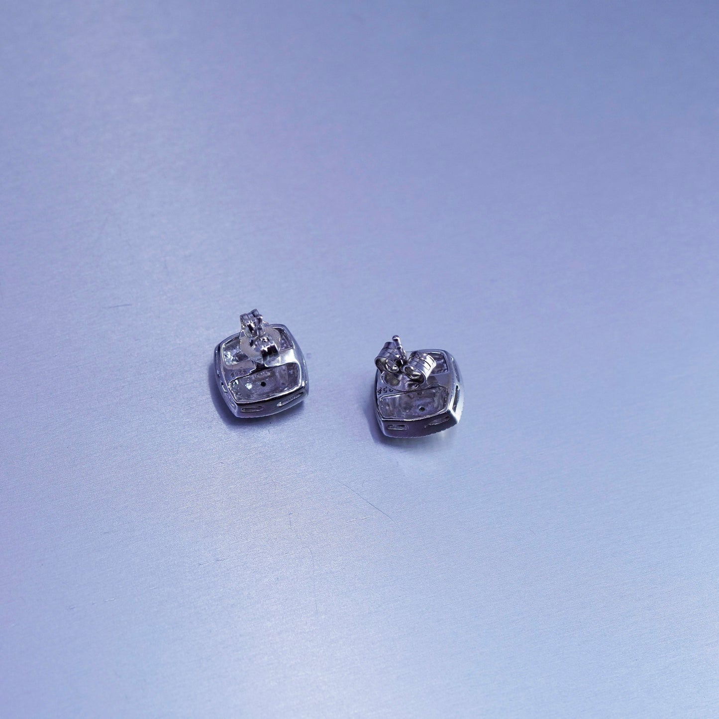 Vintage Sterling 925 silver earrings, square studs with diamond details