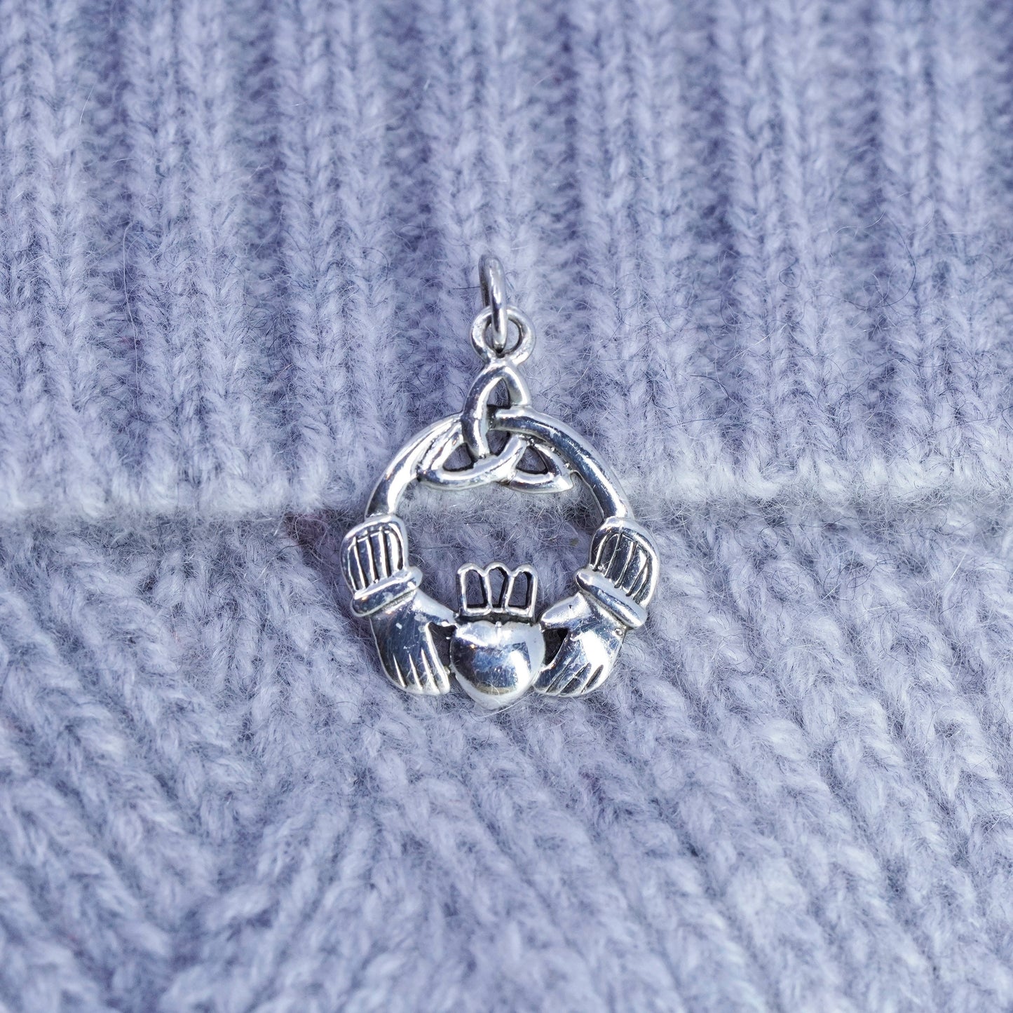 Irish Claddagh friendship Sterling 925 silver pendant, hand holding heart charm