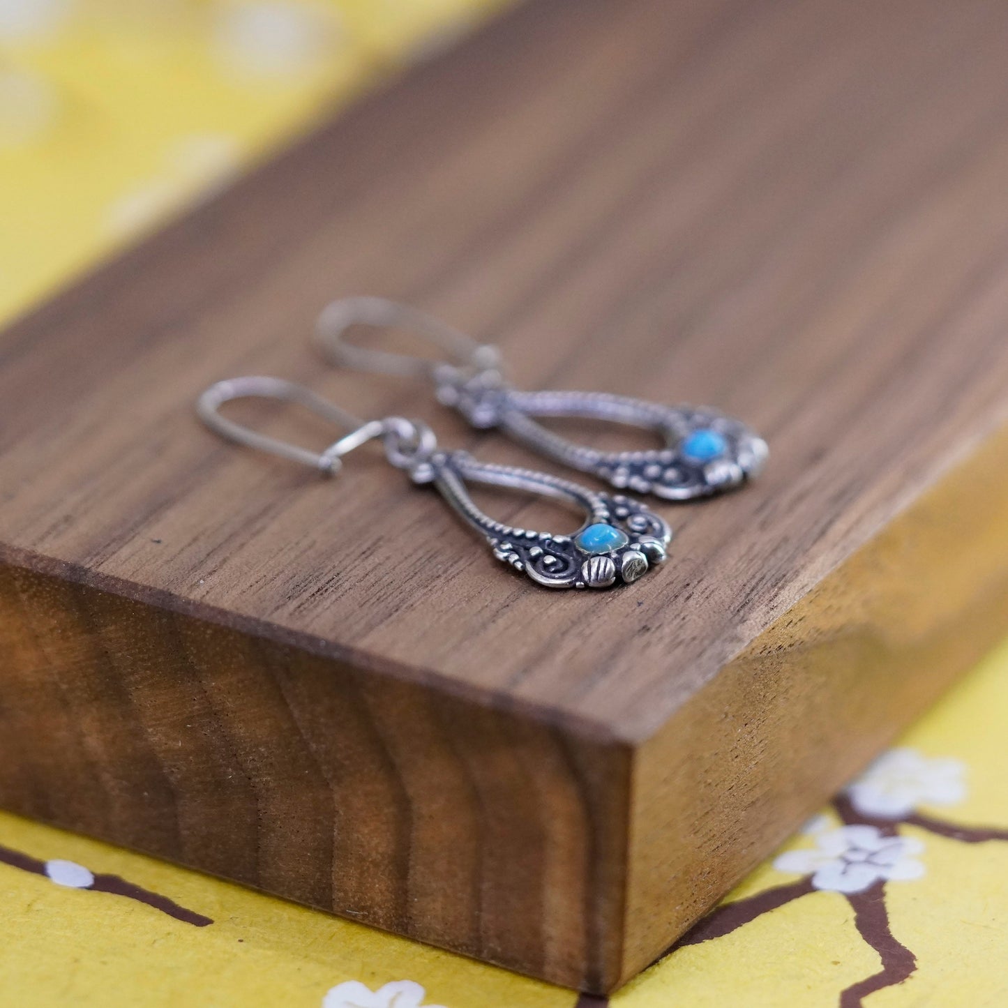 Vintage Sterling 925 silver handmade earrings with turquoise and beads