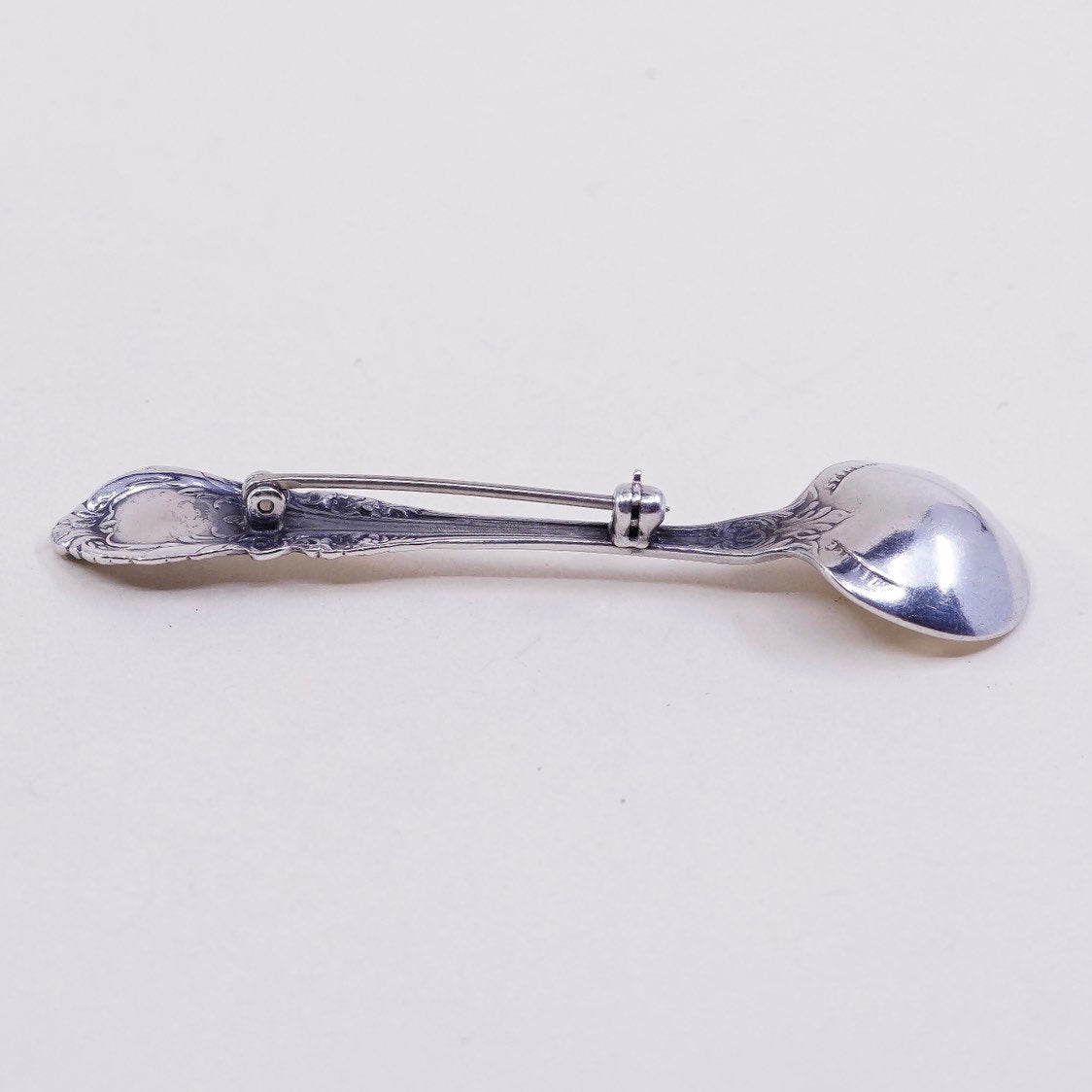 Vintage sterling silver handmade brooch, solid 925 silver spoon pin