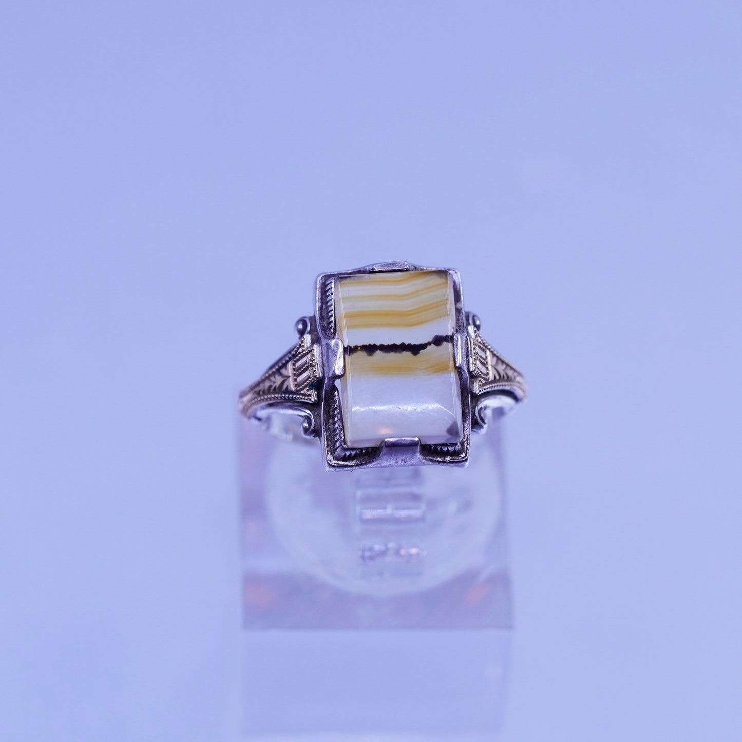 Size 6.25, vintage Sterling 925 silver handmade ring with landscape agate