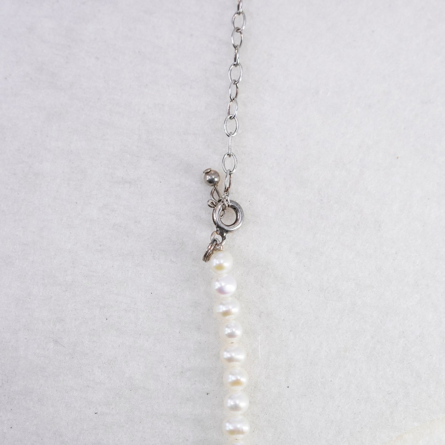 14+2”, Sterling 925 silver handmade pearl tennis necklace Marcasite bar pendant