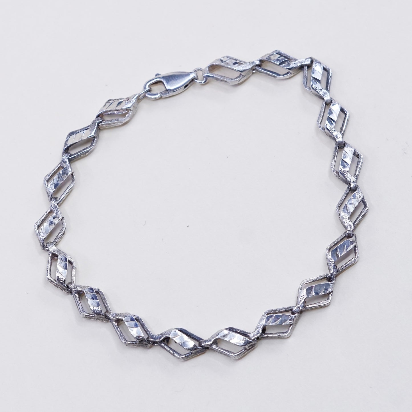 7.25”, Vintage sterling silver tennis bracelet, 925 marquise shaped chain