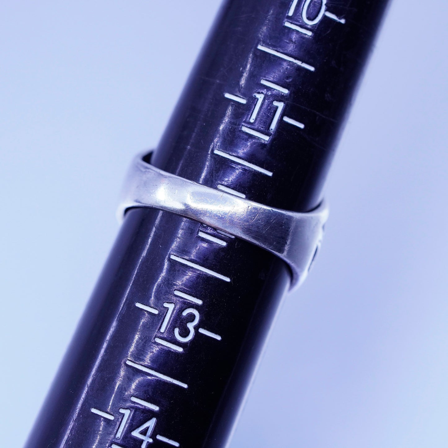 Size 12, vintage statement Sterling 925 silver ring, cross band black enamel