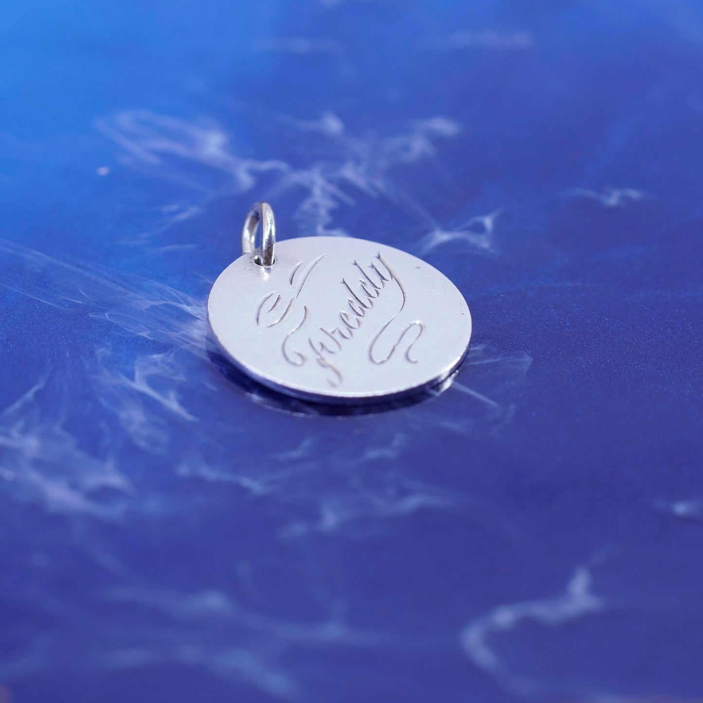 forstner sterling silver handmade pendant, 925 circle charm embossed “freddy