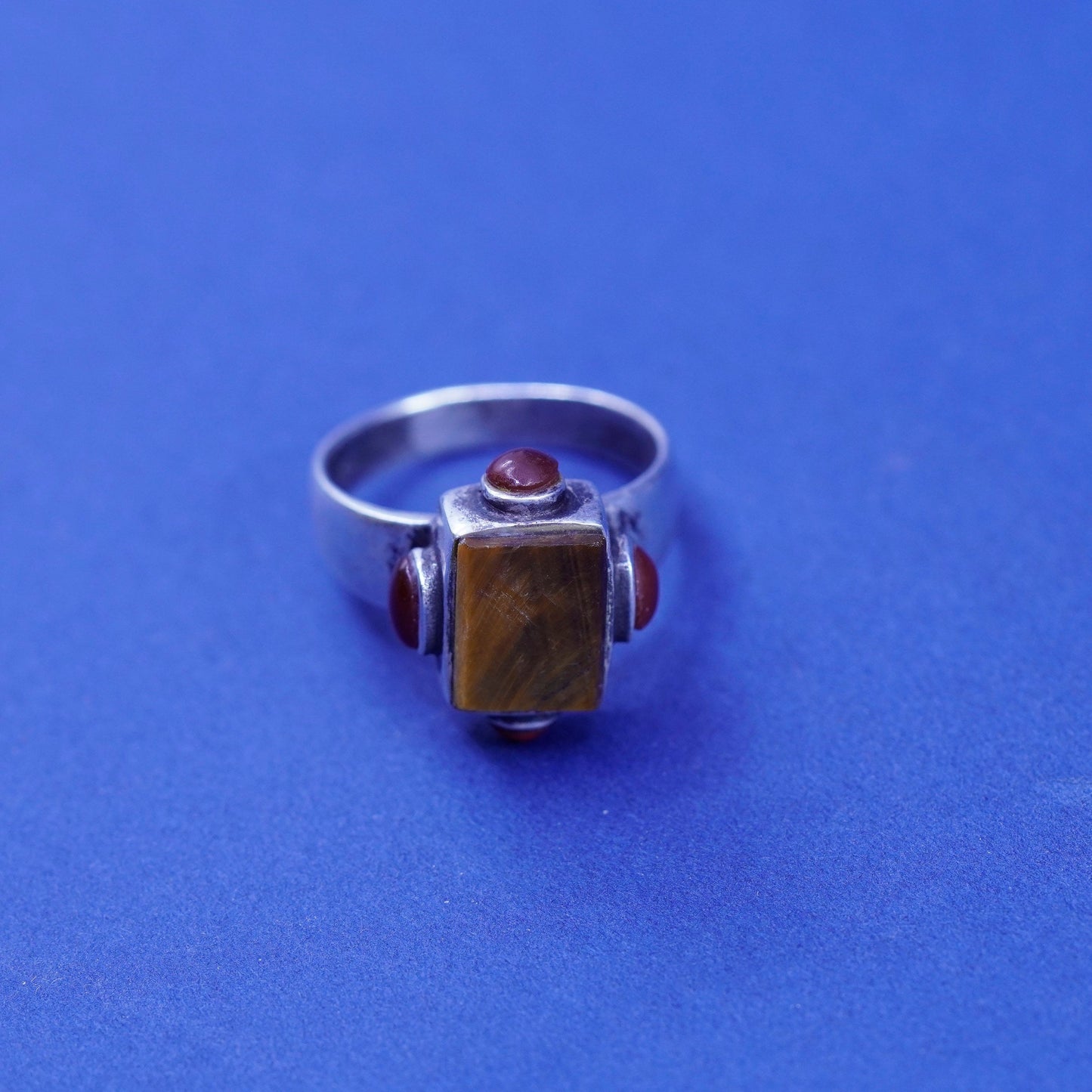 Size 7, vintage Sterling 925 silver handmade ring w/ golden tiger eye carnelian