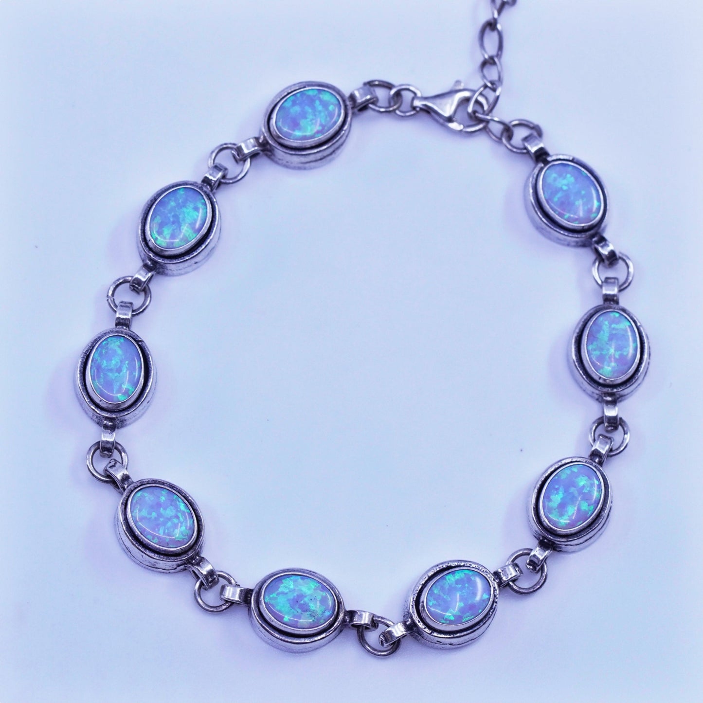 7+1”, Native American Navajo southwestern Sterling 925 silver opal bracelet