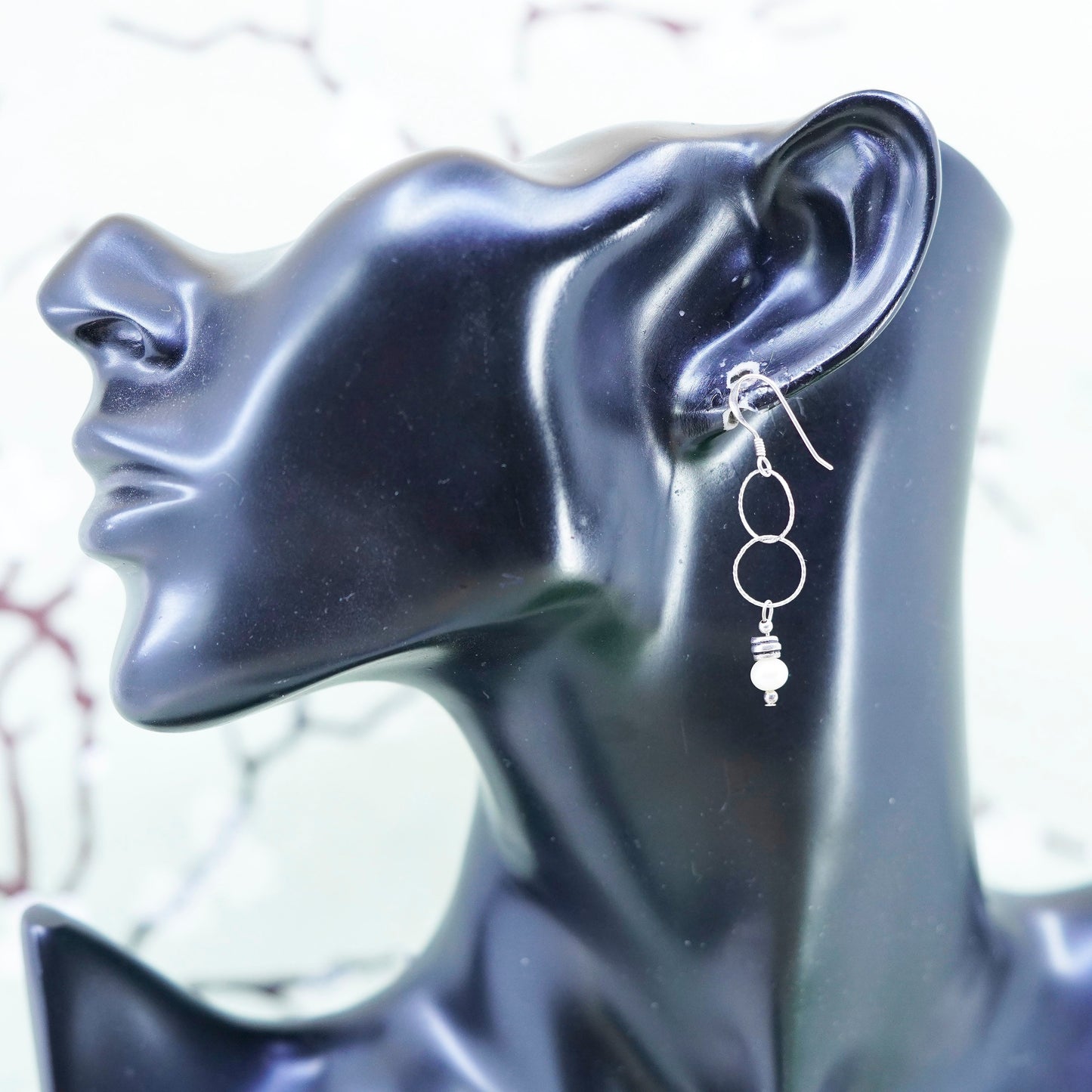 Vintage Sterling 925 silver handmade earrings with pearl drops