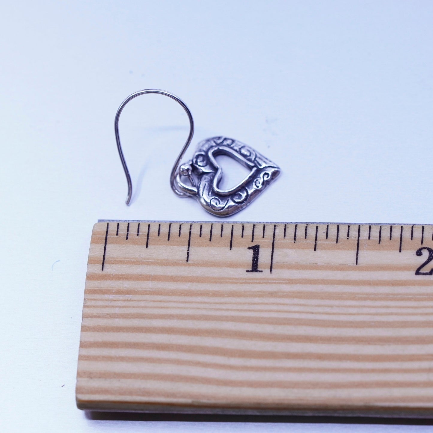 Vintage Sterling 925 silver handmade textured heart earrings