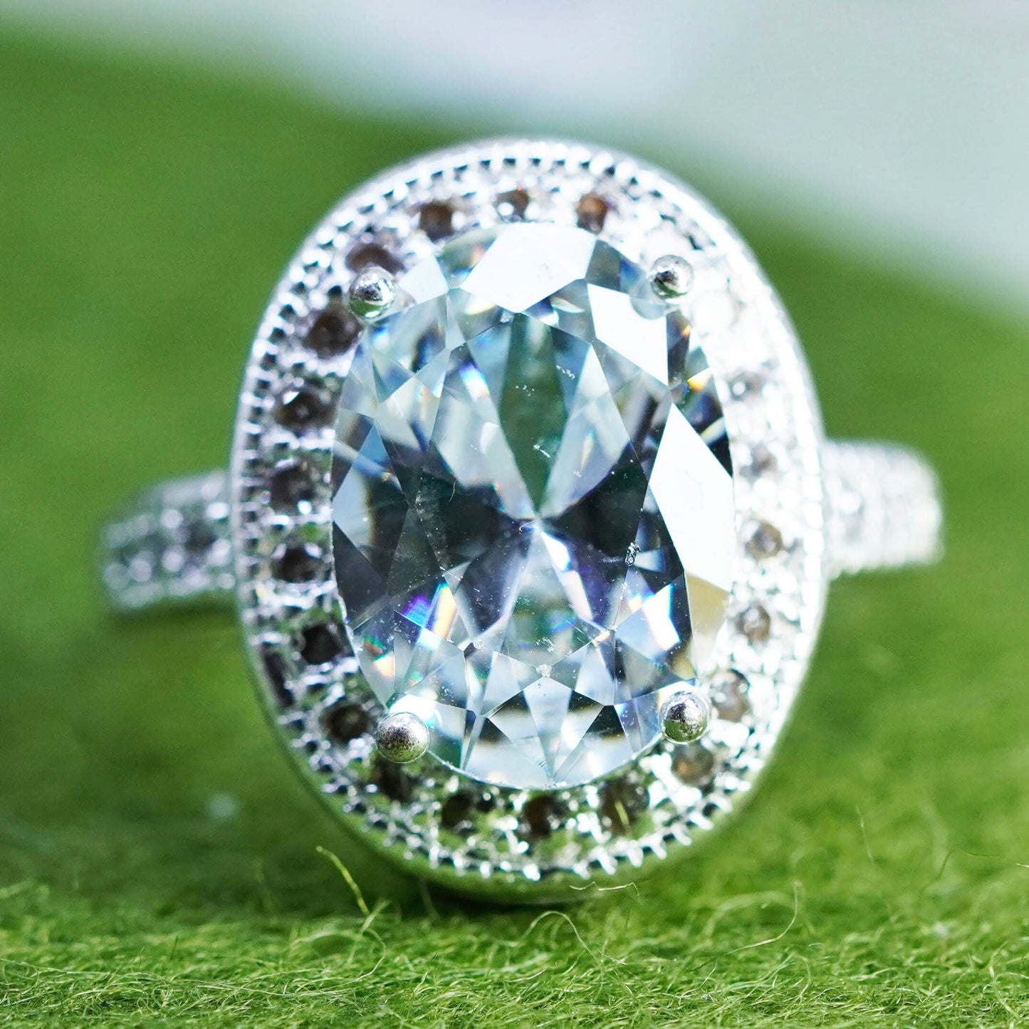 Size 7.5, vintage Sterling 925 silver with oval cz statement ring