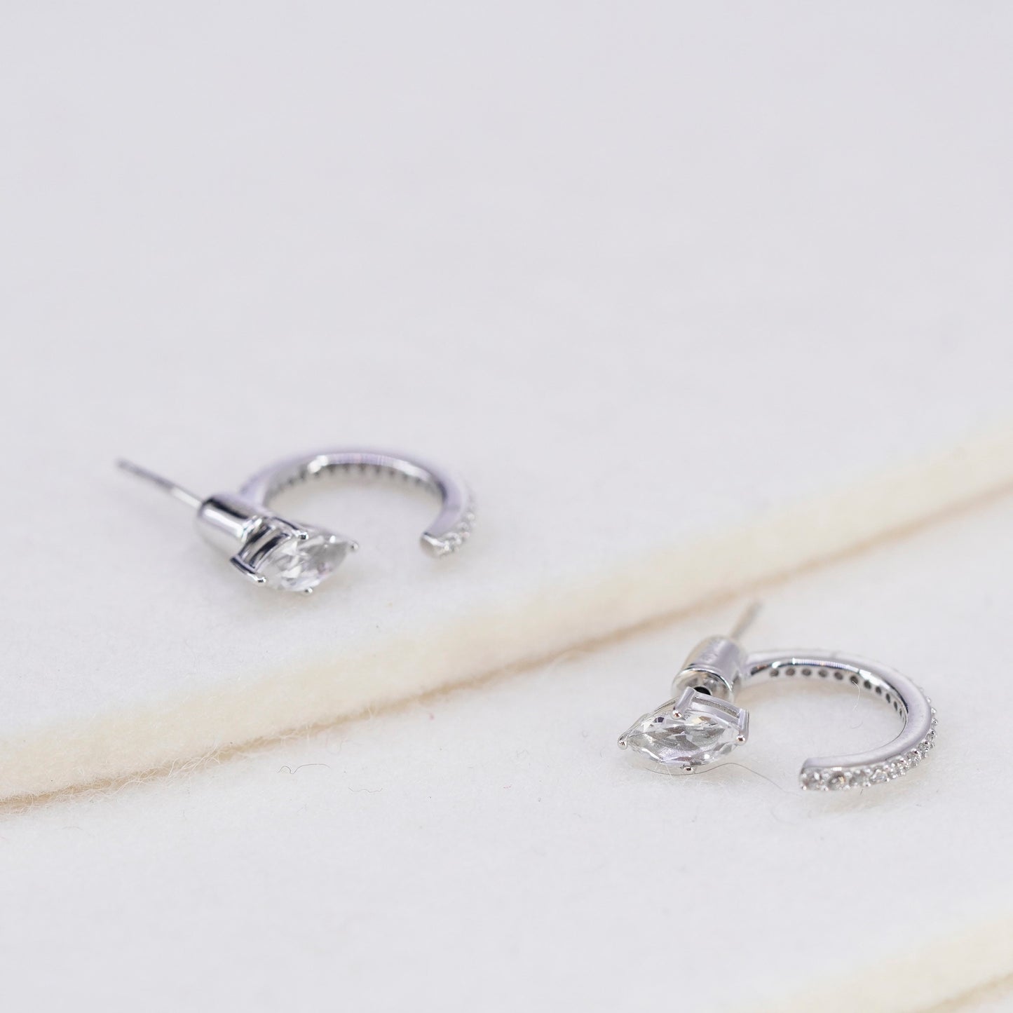 0.5”, vintage Sterling silver handmade earrings, 925 Huggie hoops with Cz