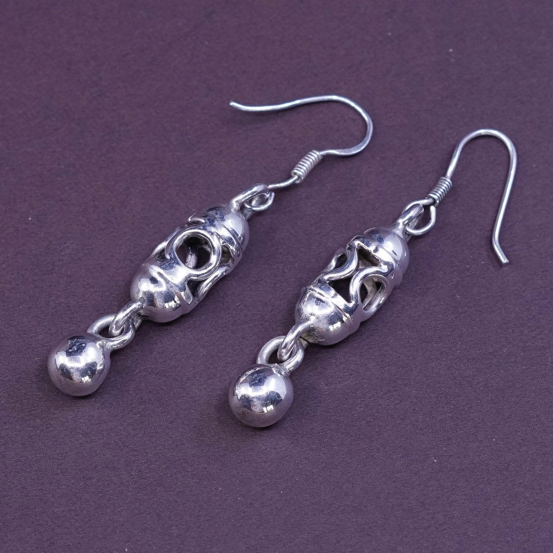Vintage Sterling silver handmade earrings, 925 filigree and beads drops