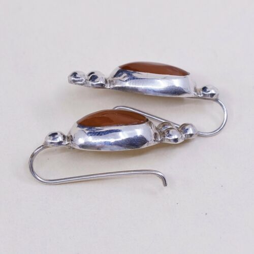 Amazing Mexico handmade Sterling Silver earrings, 925 Beads W/ Carnelian Inlay