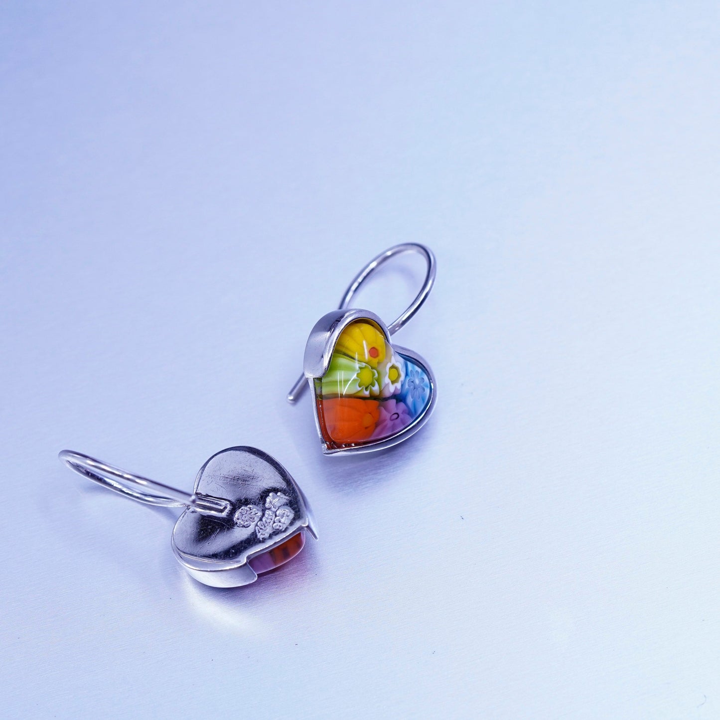 Italian Alan K sterling 925 silver earrings multiciori heart, murano glass