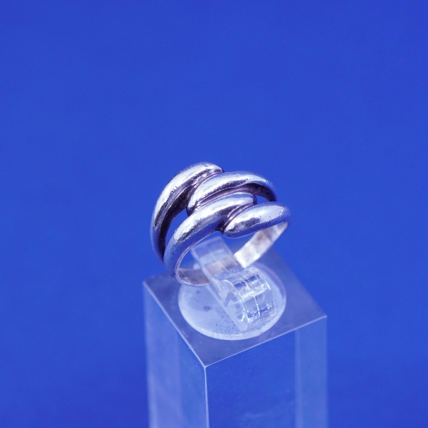 Size 6, vintage Sterling silver handmade ribbed ring, 925 statement band