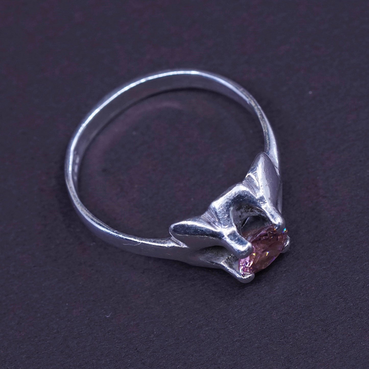 Size 8, vintage Sterling 925 silver handmade ring with pink Quartz, stamped 925