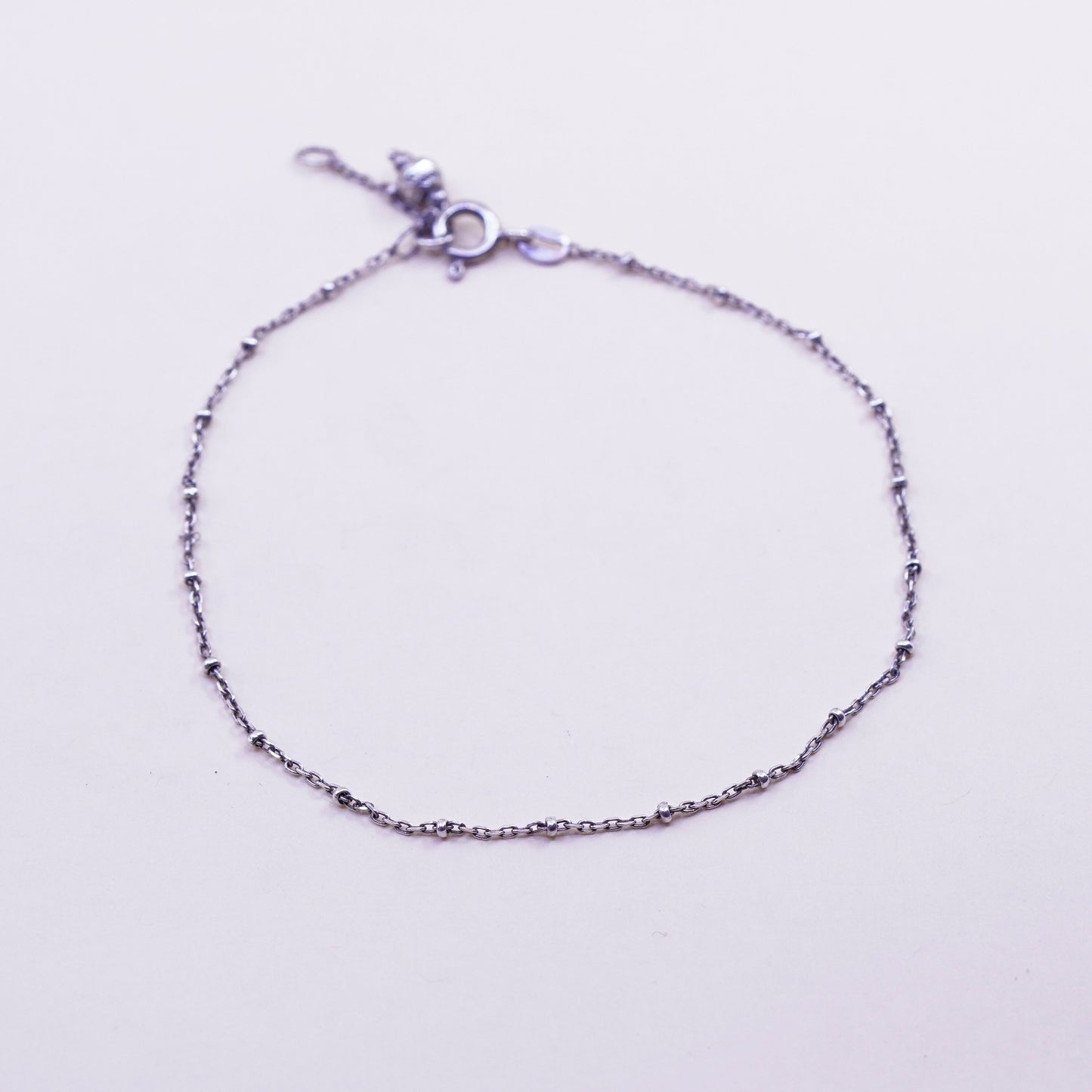 9.75”, 1mm, Vintage sterling silver handmade bracelet, 925 circle anklet beads