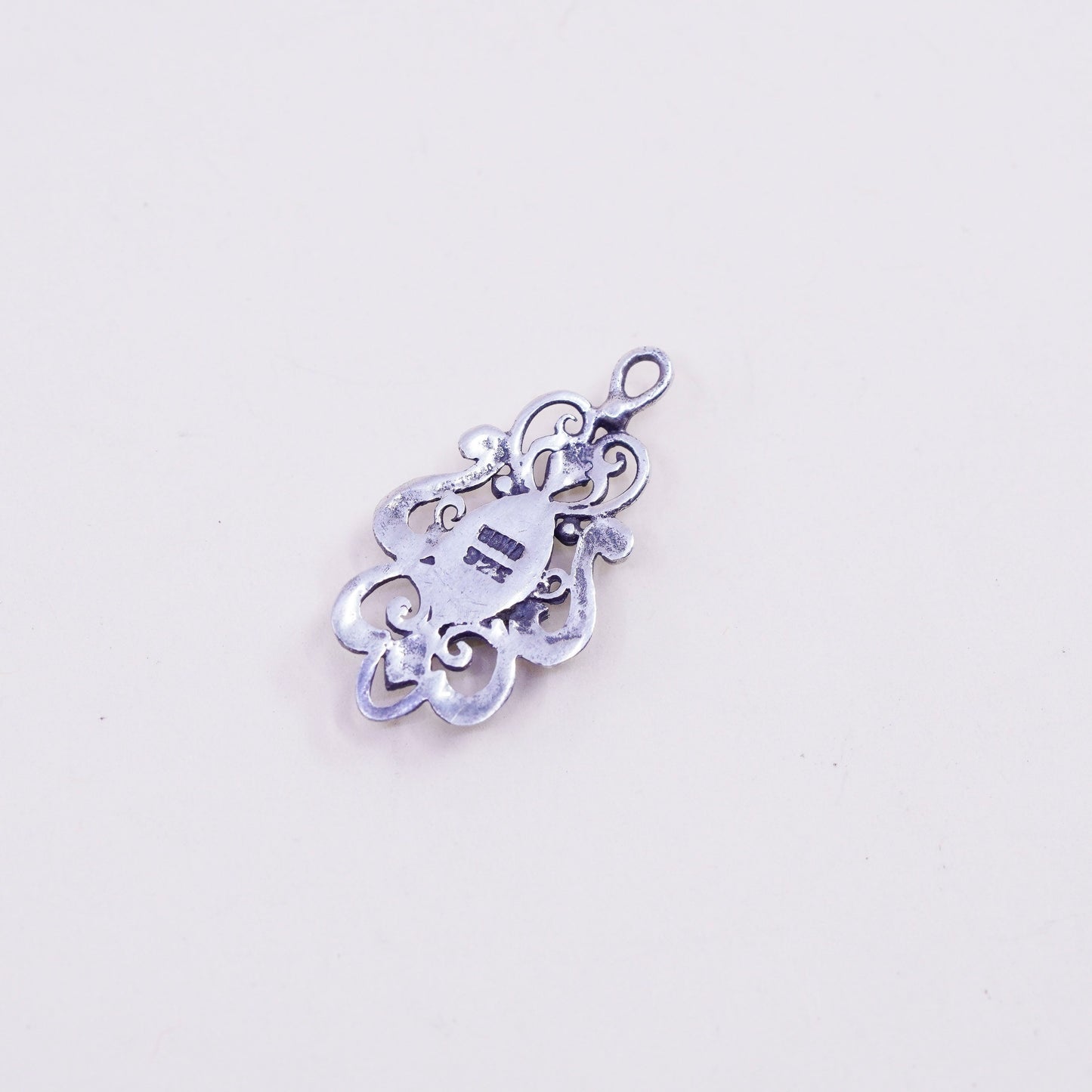 Vintage Sterling silver handmade pendant, 925 filigree malachite charm