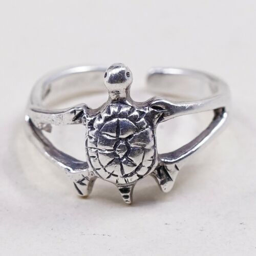 Size 3 Shube Mexico Sterling 925 Silver Handmade Sea Turtle Open Band Ring