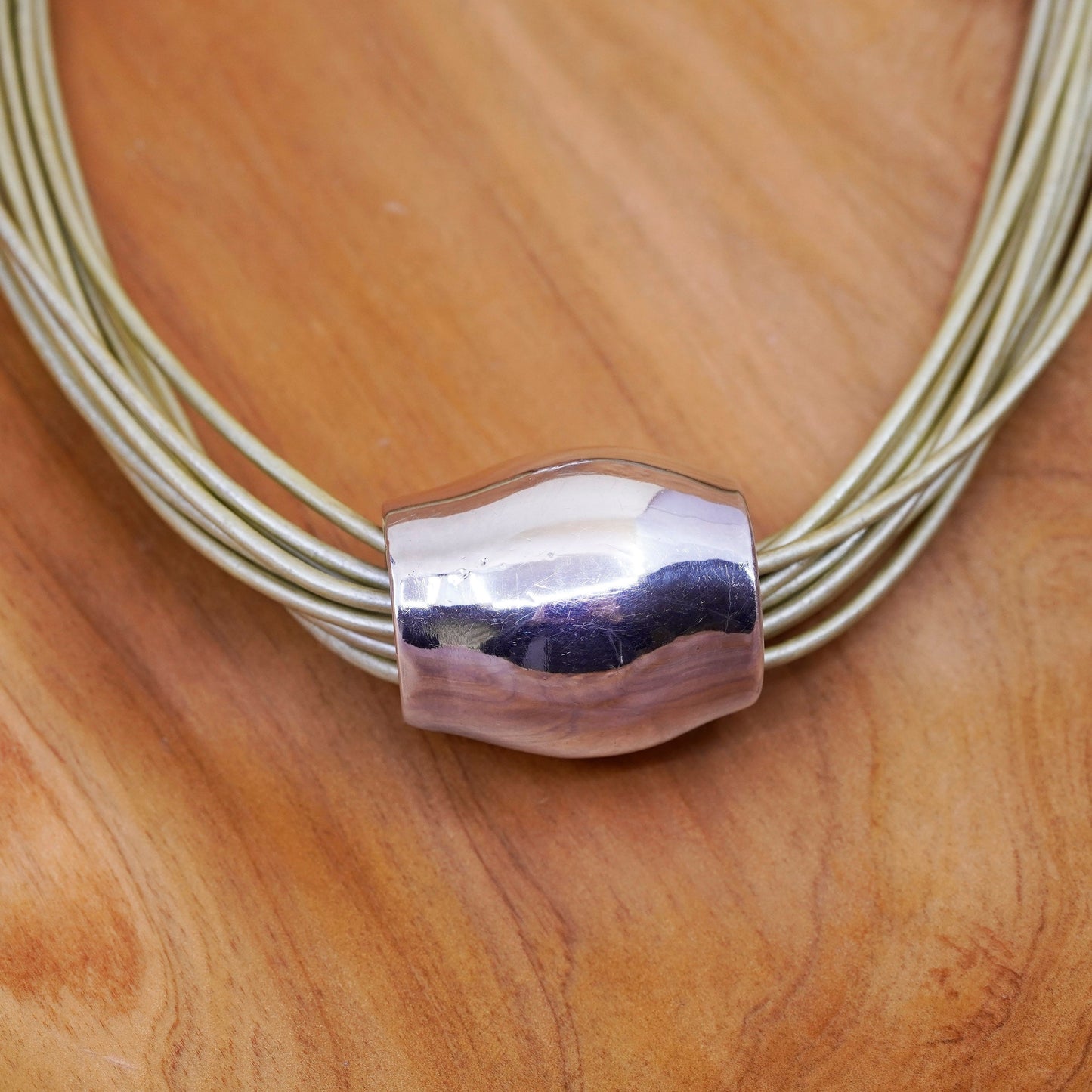 16”, Israel Sterling Silver Multi Strand golden Leather Necklace 925 Pendant