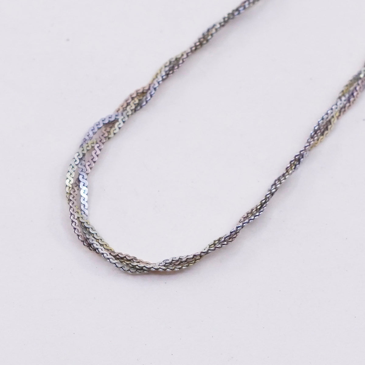 16”, vermeil gold over sterling silver necklace, 925 woven braided s link chain