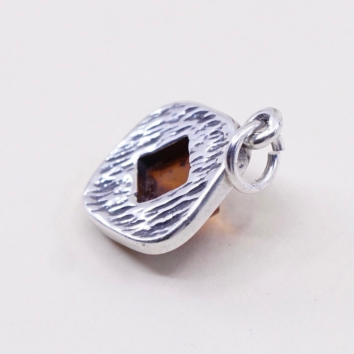 Vintage sterling 925 silver handmade pendant charm with amber