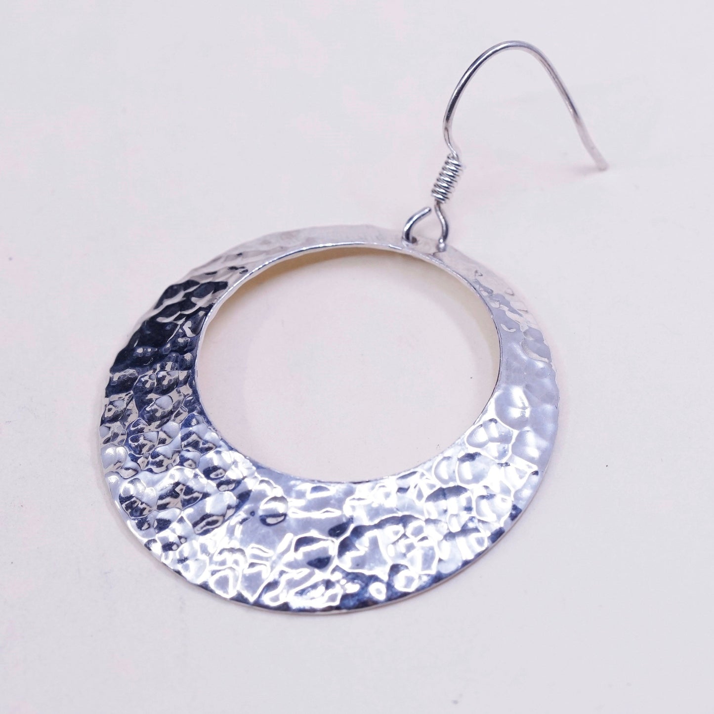 vtg sterling silver handmade earrings, 925 circle w/ hammered texture