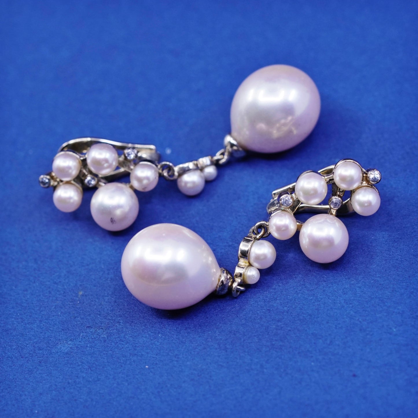 vtg antique vermeil gold over Sterling 925 silver handmade earrings with pearl