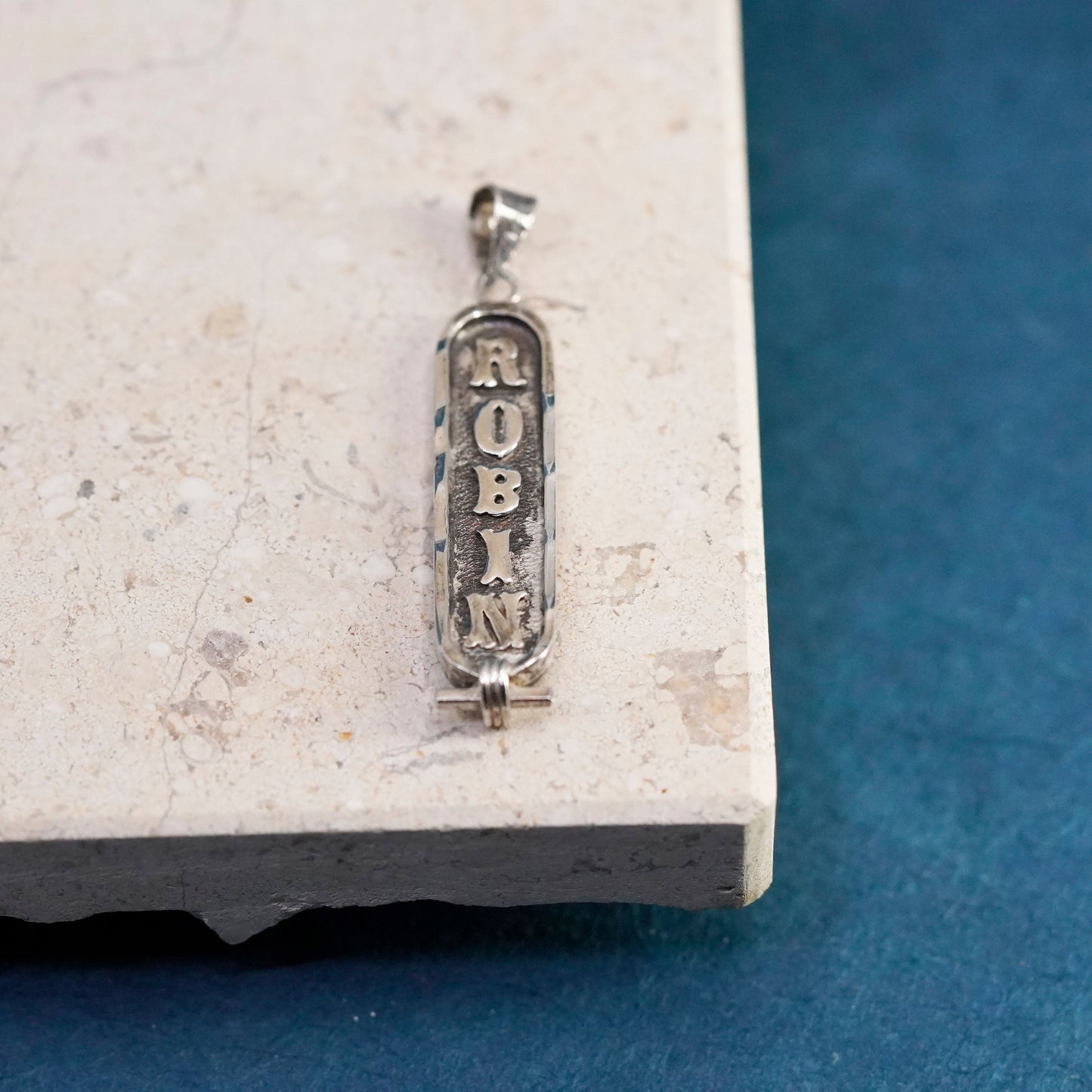 Vintage Sterling silver handmade pendant, 925 tag embossed name robin