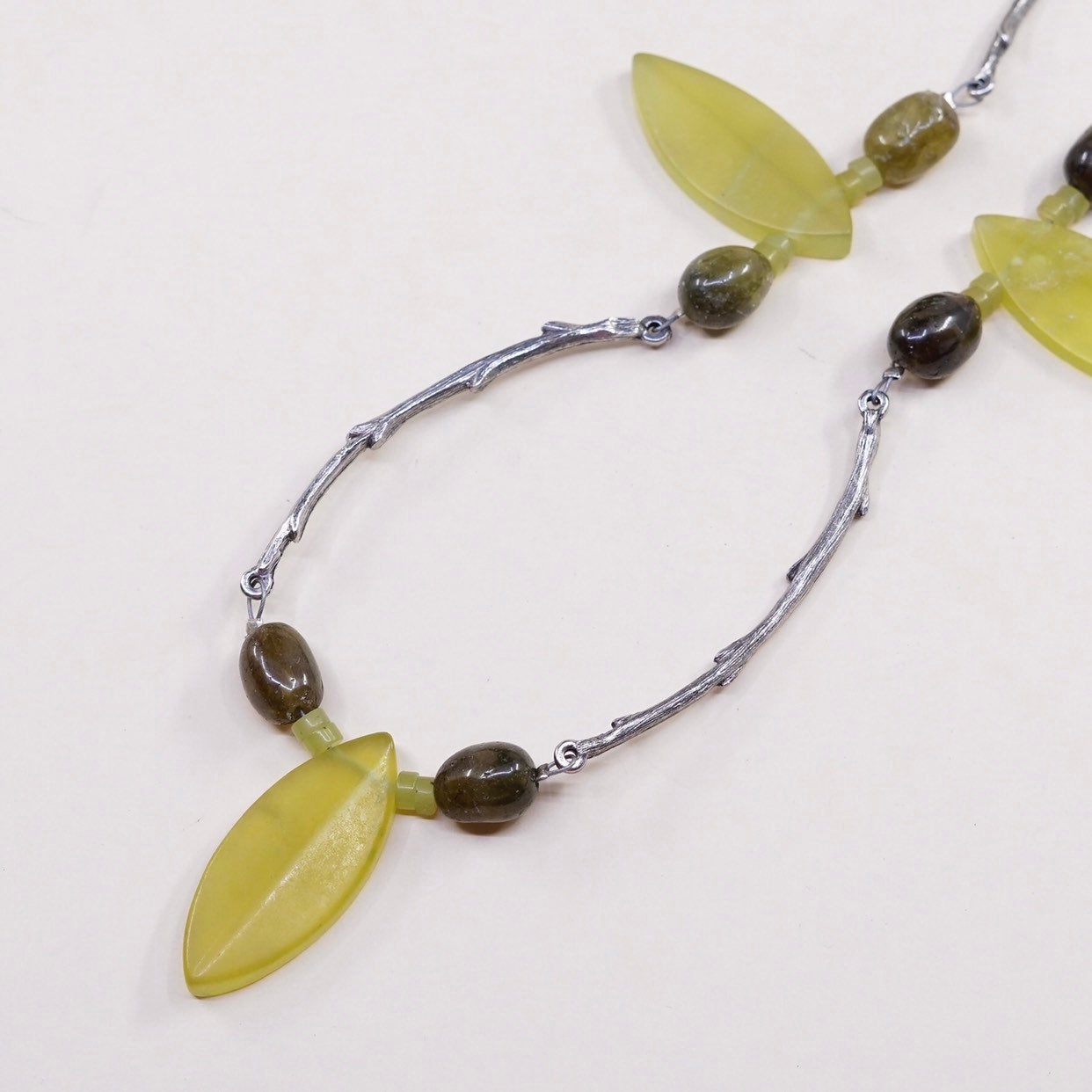 24”, Sterling silver necklace, solid 925 silver flatten bar chain w/ jade