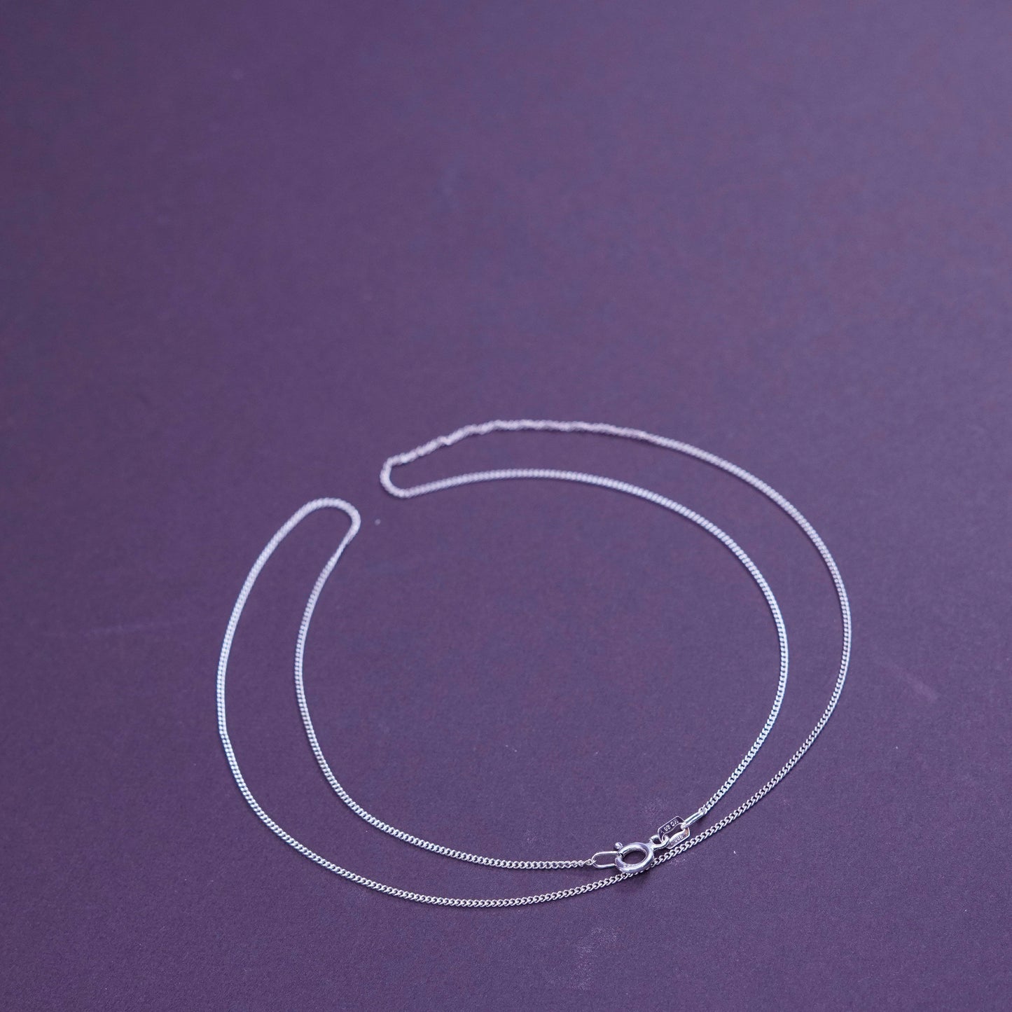 19”, 1mm, vintage Sterling silver necklace, 925 flatten curb chain