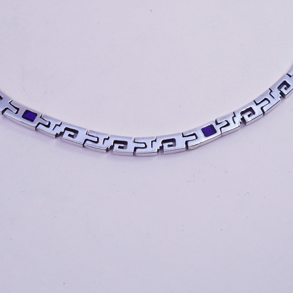 17”, vintage Mexico sterling silver necklace, men 925 S link chain blue enamel